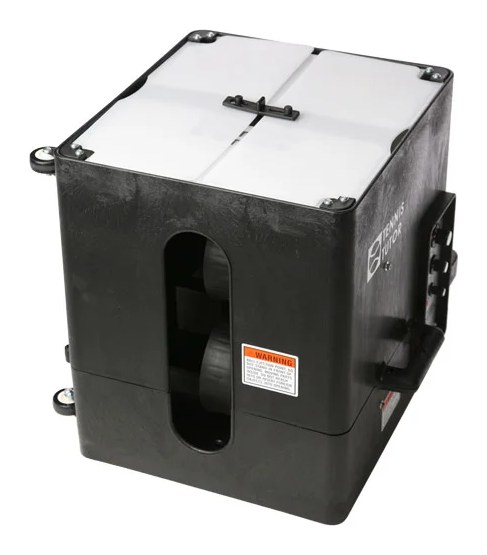 Tennis Tutor Plus tennis ball machine for rent in Houston and San Jose, side view